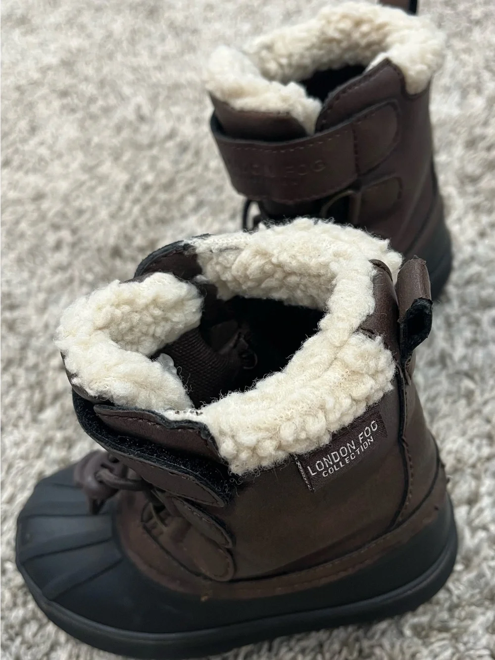 London Fog Kids Brown Winter Boots with Sherpa Lining